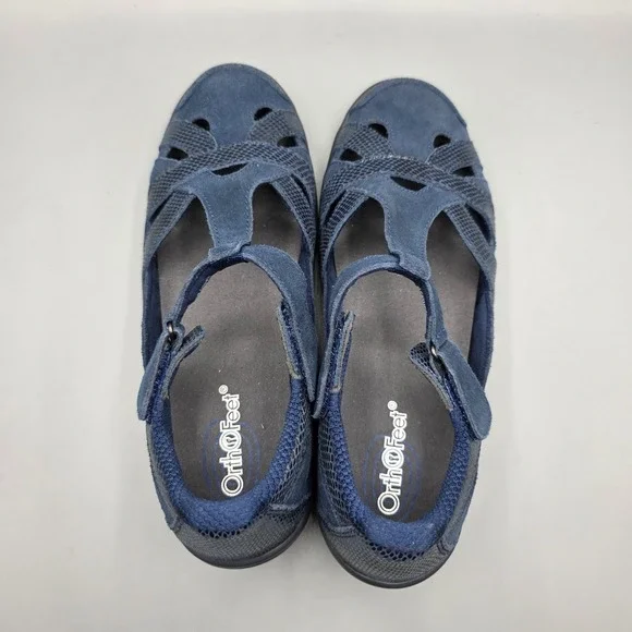Orthofeet Juno Shoes Womens 9 Navy Blue T Strap Comfort Mary Jane Adjustable - Picture 6 of 12
